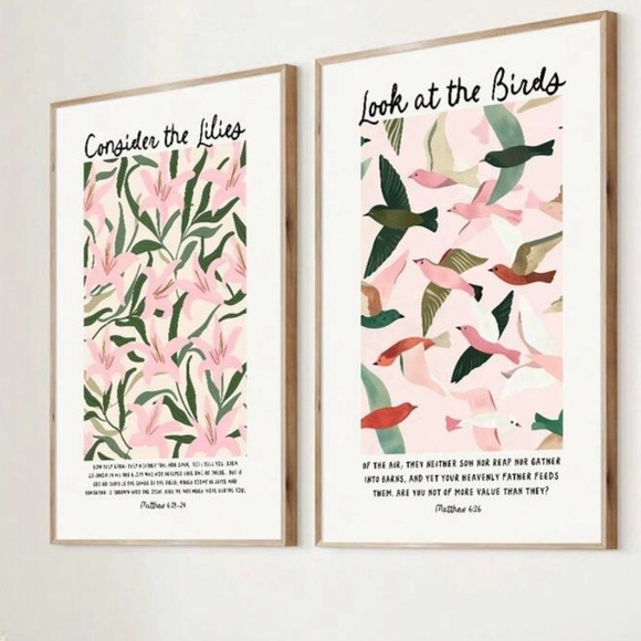 2 Piece Bible Verse Floral and Bird Wall Art, Canvas Only, 12x16 - Picture 1 of 8